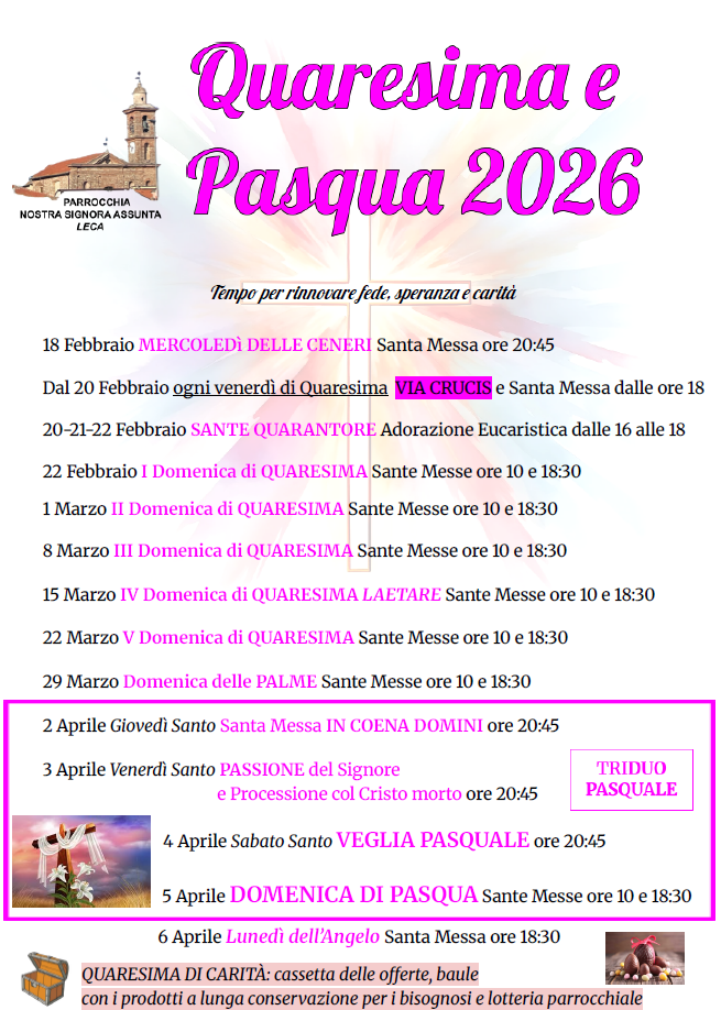 TEMPO DI QUARESIMA E PASQUA DI RESURREZIONE 2026