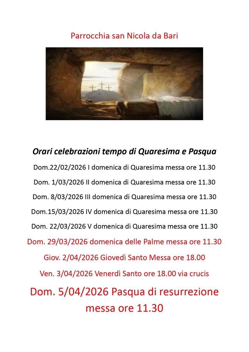 QUARESIMA E PASQUA 2026