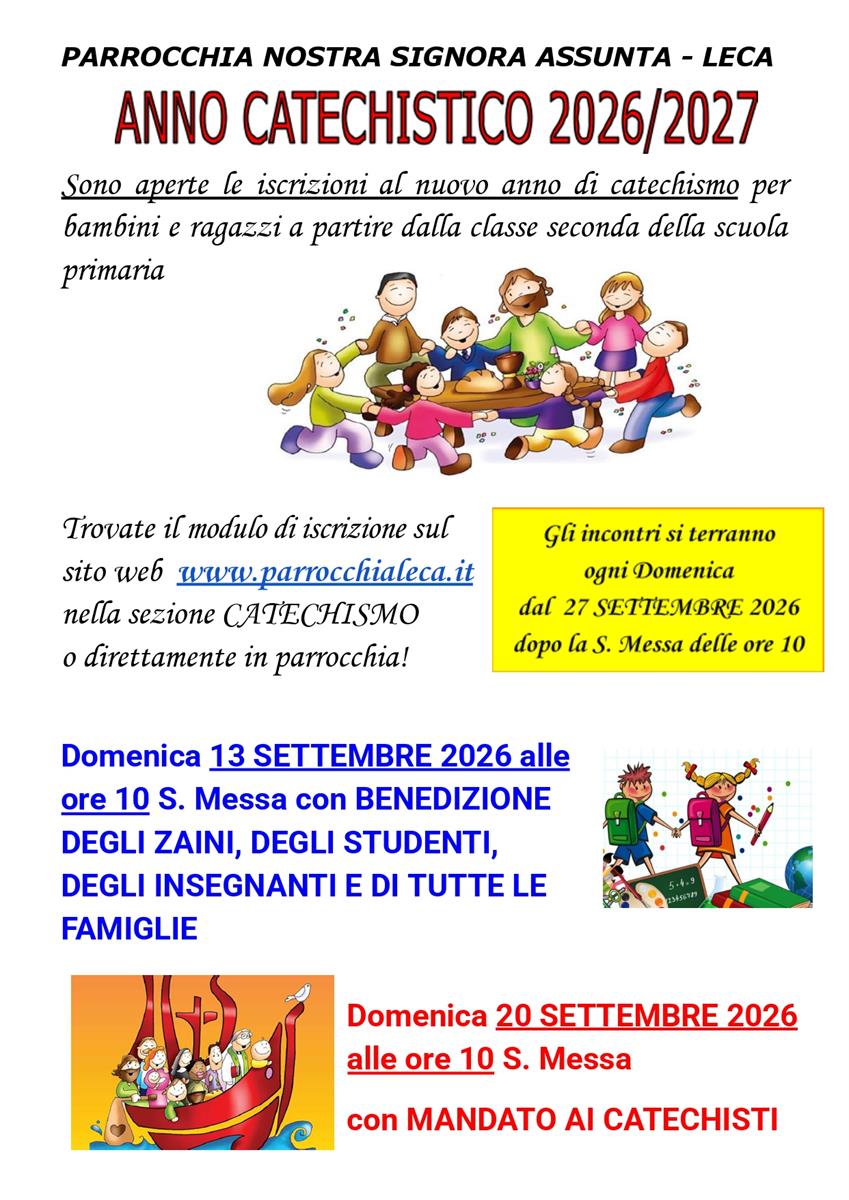 A SETTEMBRE RICOMINCIANO L'ANNO SCOLASTICO E IL CATECHISMO!  